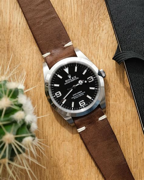 rolex explorer on leather|Rolex with a leather band.